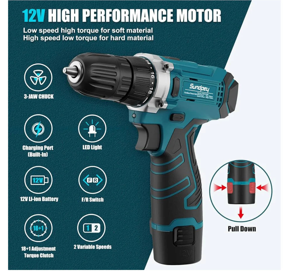 MINI TALADRO AM-E 12V 24 PZ 2 BATERIAS