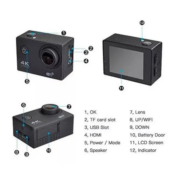 cámara deportiva WiFi HD 2.0 pulgadas, subacuática  tipo GO PRO